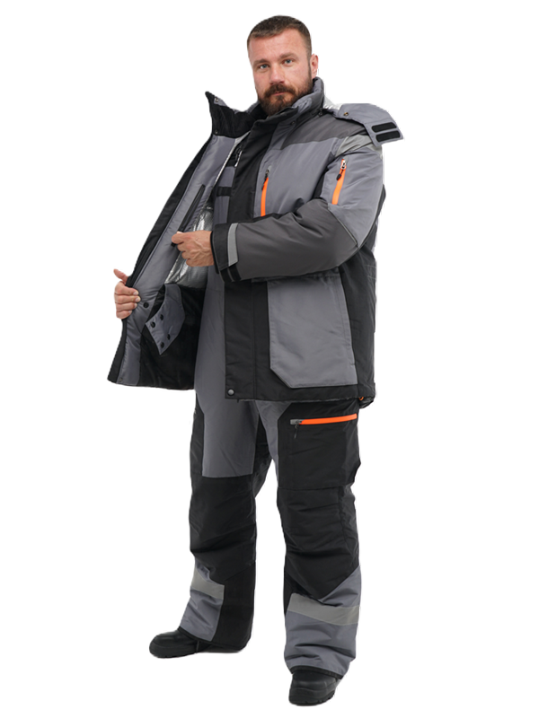 Куртка утепленная мужская "СЕВЕРНЫЙ ШЕЛЬФ", цвет серый с черным — изображение 3