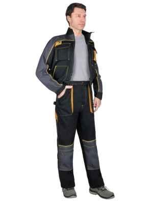 Костюм АГАТ куртка с брюками чёрный с тёмно-серым