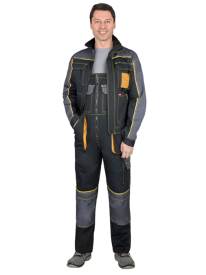 Костюм АГАТ с полукомбинезоном чёрный с тёмно-серым