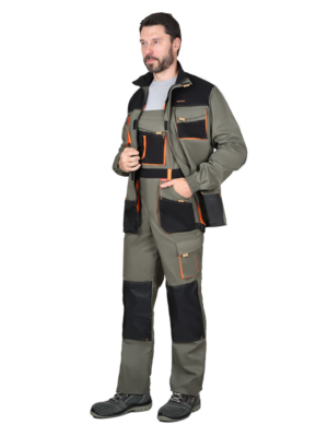 Костюм МАНХЕТТЕН куртка длинная с полукомбинезоном, олив. с оранж. и чер.