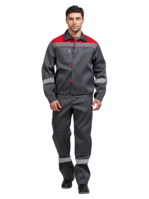 Костюм мужской рабочий Тимбер РФ серый-красный с ПК