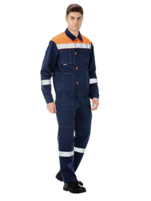 Костюм мужской рабочий летний Тимбер синий-оранжевый с брюками