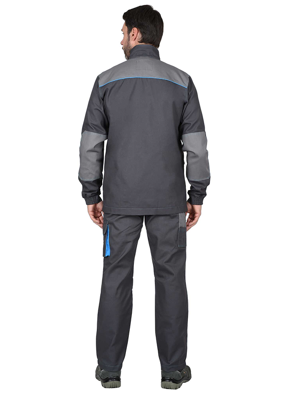 Костюм "ДВИН" куртка, п/к т.серый со ср.серым и голубой отделкой пл. 275 г/кв.м