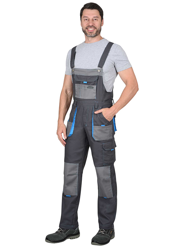 Костюм "ДВИН" куртка, п/к т.серый со ср.серым и голубой отделкой пл. 275 г/кв.м