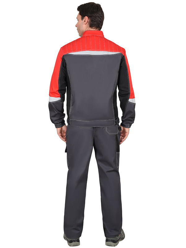 Костюм "ФАВОРИТ-МЕГА" мужской летний, куртка и брюки, серый с красным и черным, СОП