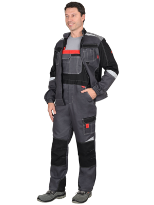 Костюм "ФАВОРИТ-МЕГА" мужской летний, куртка и полукомбинезон, серый с черным, СОП