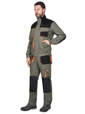 Костюм "МАНХЕТТЕН" куртка короткая с брюками, оливковый с оранжевым