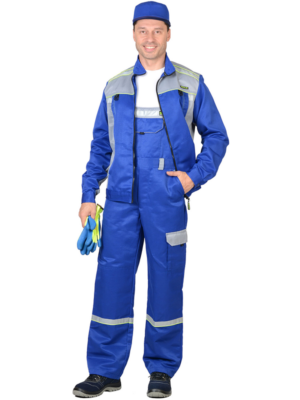 Костюм "ПРАКТИК" куртка, п/к васильковый со св.серым