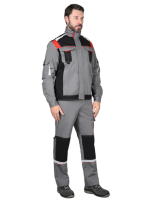 Костюм "СТАН" куртка, п/к ср.серый с черной и красной отделкой