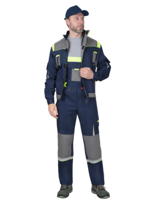 Костюм "СТАН" куртка кор., п/к синий со ср.серым и лимонным