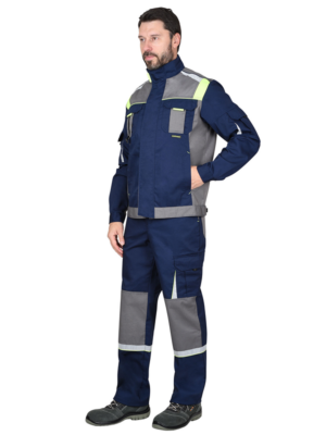 Костюм "СТАН" куртка кор., п/к синий со ср.серым и лимонным