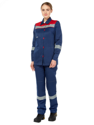 Костюм женский рабочий летний Тимбер синий-красный с пк